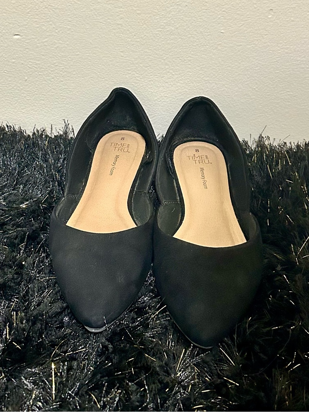 Time and Tru Black Pointed Toe Ballet Flats